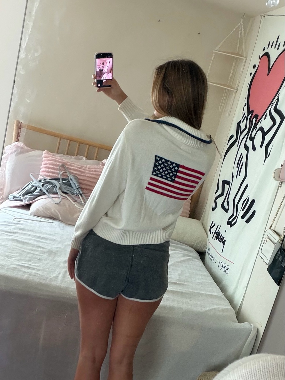 Hollister Cream Turtleneck Sweater with Red & Blue Flag Graphic - Picture 3 of 4